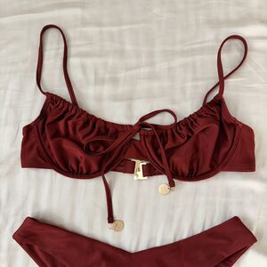 Kulani Kinis Ruched Underwire Bra Bikini Top - Sweet Cinnamon EUC